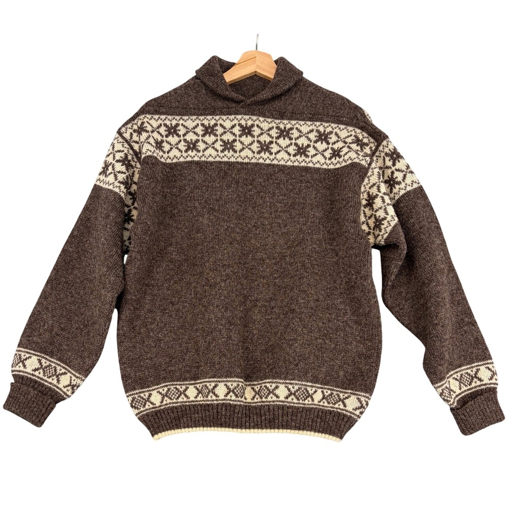 Figgjo of Norway Vintage Nordic Lambs Wool Pullover Brown Medium Fair Isle Fall